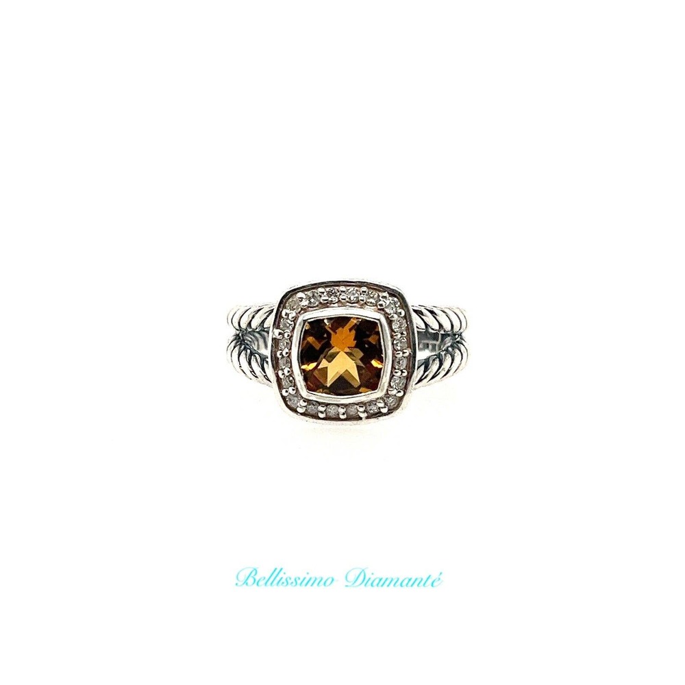 David Yurman Sterling Silver Citrine & Diamond Petite Albion Ring Size 8